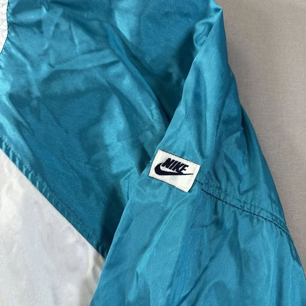 Vintage Nike Jacket Mens Large Blue Black Colorblock Lined Windbreaker  80s